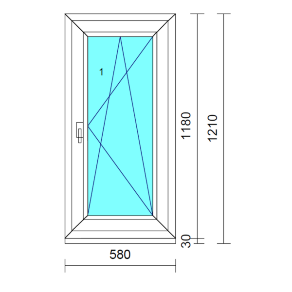 SCHÜCO CT70 bukó-nyíló műanyag ablak jobbos 60x120 cm