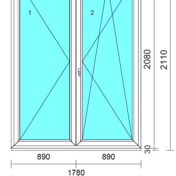 SCHÜCO 82AS nyíló+bukó-nyíló műanyag erkélyajtó jobbos 180x210 cm