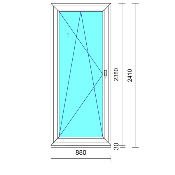 SCHÜCO 82AS bukó-nyíló műanyag erkélyajtó balos 90x240 cm