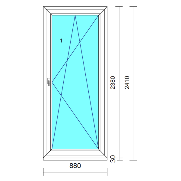 SCHÜCO 82AS bukó-nyíló műanyag erkélyajtó jobbos 90x240 cm