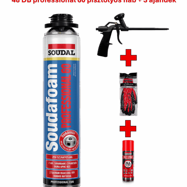 48 db SOUDAL Soudafoam Professional 60 nyári purhab 750ml (pisztolyos) + 3 ajándék