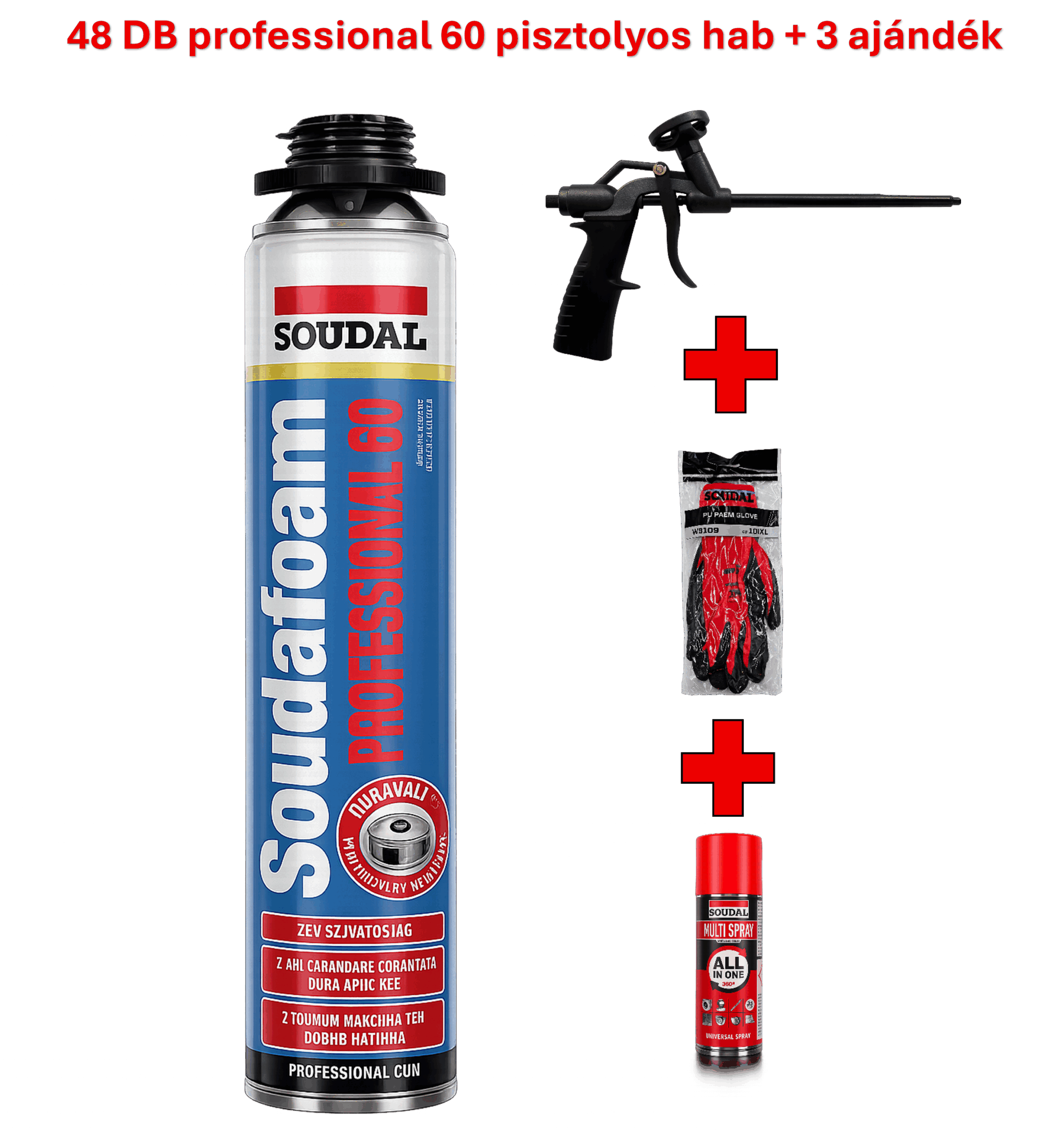 48 db SOUDAL Soudafoam Professional 60 nyári purhab 750ml (pisztolyos) + 3 ajándék