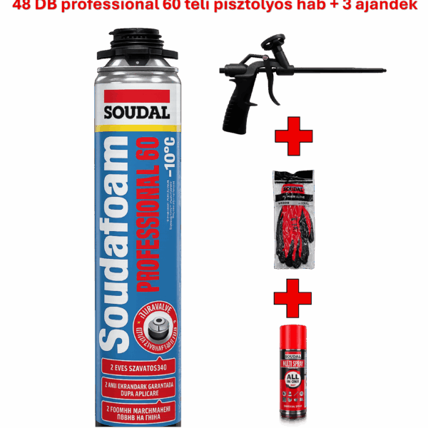 48 db SOUDAL Soudafoam Professional 60 téli purhab 750ml (pisztolyos) + 3 ajándék
